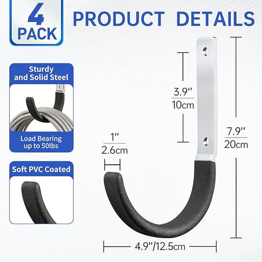 Heavy Duty Steel Garage Hooks,Garage Storage Utility Hooks,Heavy Duty Garage Garden Tool Organizer,Steel Wall Mount Hooks, Garden Hose Hanger, Black U Hooks (Dark Brown-4PC)