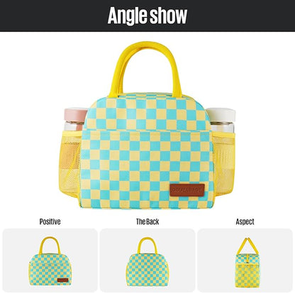 Lunch Bag Women/Men Lunch Box Women/Men (Yellow+Blue Checkerboard)