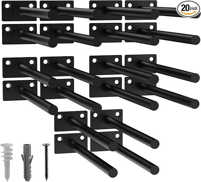 LEOPO Black 20-Pack 8 inch Floating Shelf Brackets, Hidden Shelf Bracket for Wood, Concealed Blind Shelving Support,Invisible Coated Brackets for DIY Decorative,Fit for Kitchen, Bathroom,Study Room