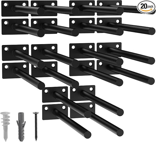 LEOPO Black 20-Pack 8 inch Floating Shelf Brackets, Hidden Shelf Bracket for Wood, Concealed Blind Shelving Support,Invisible Coated Brackets for DIY Decorative,Fit for Kitchen, Bathroom,Study Room
