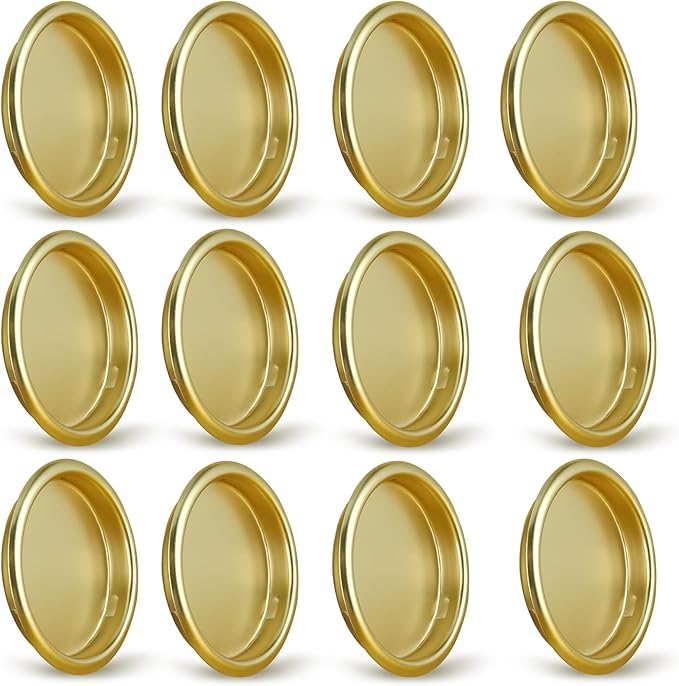 HOMOTEK 12 Pack Closet Door Finger Pull 2-1/16”, Easy Snap in Installation, Brushed Brass Finish, Fits a 5/16”Depth x 2-1/16" Diameter Opening Hole