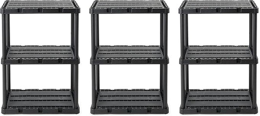 Gracious Living 3 Pack Light Duty Storage Shelves, Knect-A-Shelf 3-Shelf Ventilated Shelving Rack Organizer for Home, Garage, Basement, Laundry, Black