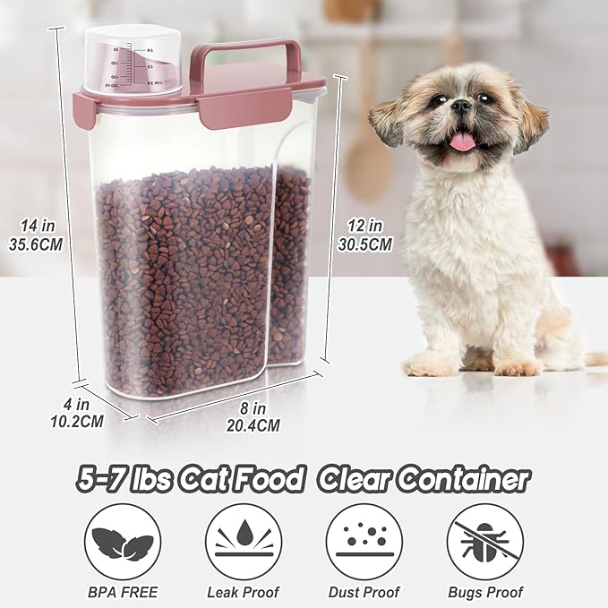 5Lbs Airtight Cat Dog Food Storage Container with Upgraded Large Nozzle BPA-Free, Pet Food Storage Containers for Rice, Grain, Pet Food, Flour, Dog Treat Storage (Pink+Lake Blue, 5L-2pack)