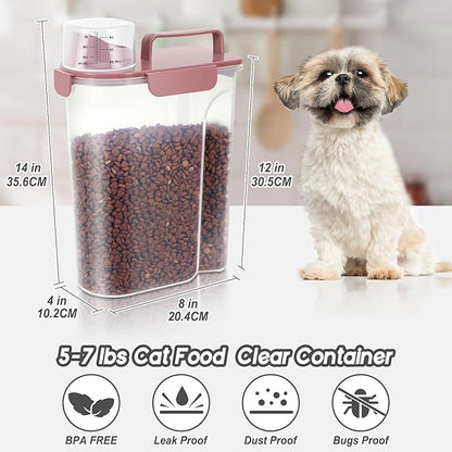 5Lbs Airtight Cat Dog Food Storage Container with Upgraded Large Nozzle BPA-Free, Pet Food Storage Containers for Rice, Grain, Pet Food, Flour, Dog Treat Storage (Pink×2, 5L-2pack)