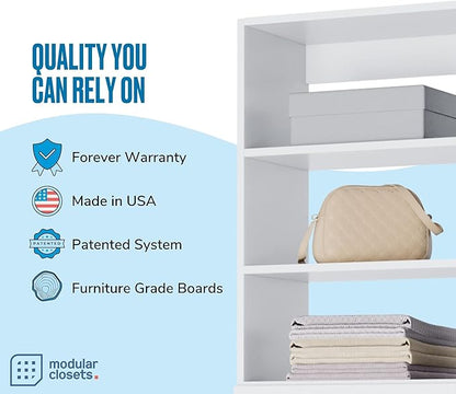 MC Modular Closets Closet Shelves Tower - Modular Closet System With Drawers (2) - Corner Closet System - Closet Organizers And Storage Shelves (White, 19.5 Inches Wide)