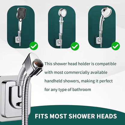 Shower Head Holder Wall Mount, 360° Adjustable Handheld, No-Drill Strong Adhesive Wand Bracket, Waterproof, Fits Handles up to 0.83 in (2.1 cm), Bathroom Accessories, Chrome Finish