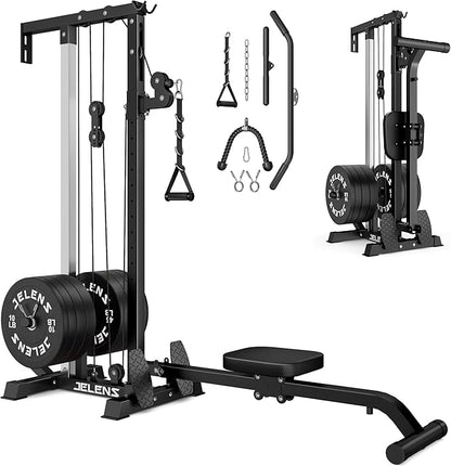 RC01 Foldable LAT Pulldown Machine with Adjustable seat, Wall Mount Cable Station with 16 Adjustable Positions, Cable Machine Home Gym 2 in 1, Functional Trainer with Rowing and LAT Pulldown