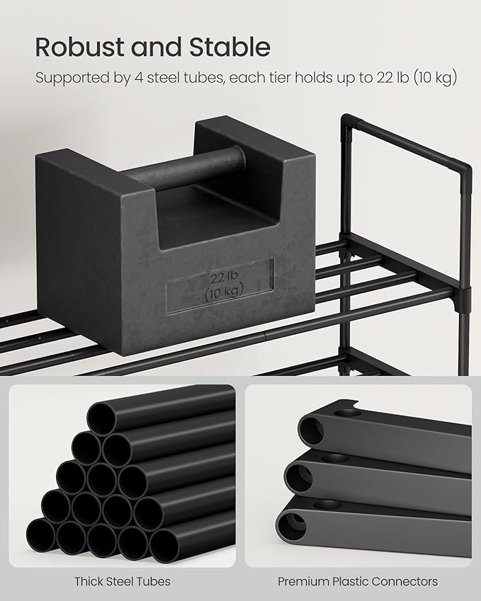SONGMICS Shoe Rack, 10-Tier Shoe Organizer, Metal Storage Shelf, Upright or Upside Down, for 11-22 Pairs, for Entryway, 11.8 x 17.7 x 68.5 Inches, Black ULSA25BK