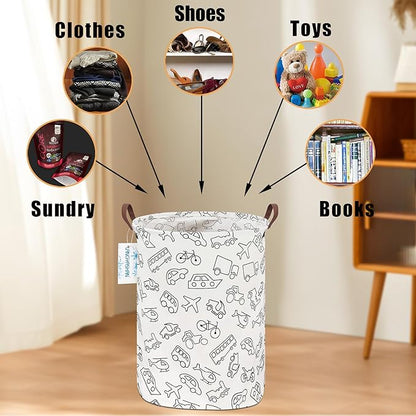 LANGYASHAN Laundry Basket Canvas Fabric Collapsible Organizer Basket for Storage Bin Toy Bins Gift Baskets Bedroom Clothes Children Nursery Hamper (Vehicle)