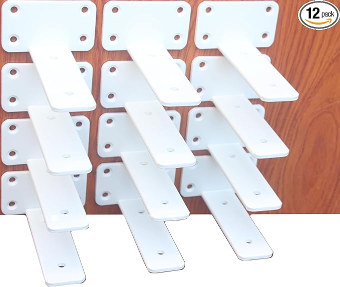12 Pack - 6 inch White Hidden L Shelf Bracket (1/5 Inch Thicked) Iron Floating Shelf Brackets Rustic Industrial Metal Brackets for Shelf Support