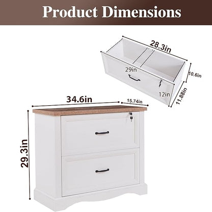 34.6" Farmhouse File Cabinet,Wood File Cabinet with Hanging File Folders,Top Drawer Lockable,Lateral Filing Cabinet for Home Office Compatible with Letter/Legal/A4 Size (2)