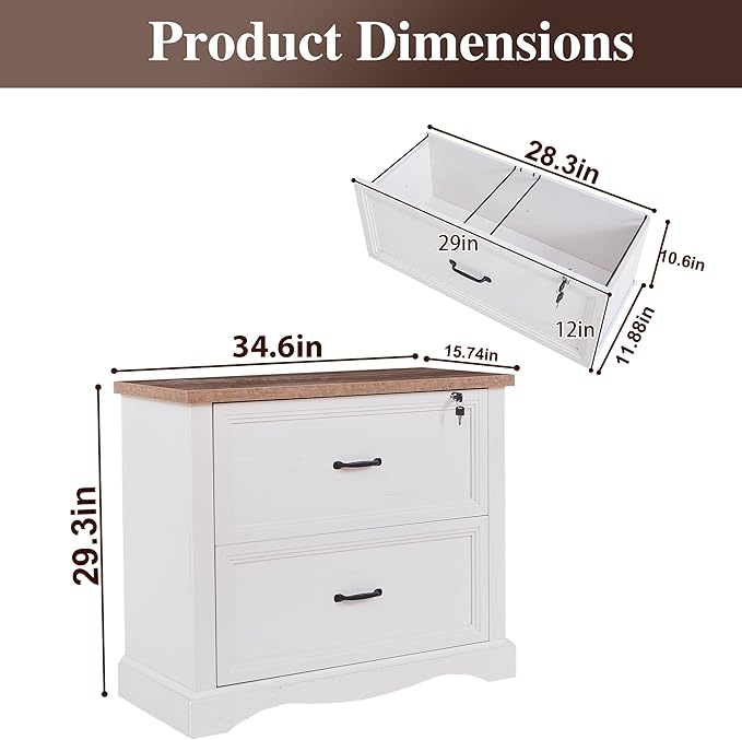 34.6" Farmhouse File Cabinet,Wood File Cabinet with Hanging File Folders,Top Drawer Lockable,Lateral Filing Cabinet for Home Office Compatible with Letter/Legal/A4 Size (1)
