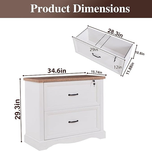 34.6" Farmhouse File Cabinet,Wood File Cabinet with Hanging File Folders,Top Drawer Lockable,Lateral Filing Cabinet for Home Office Compatible with Letter/Legal/A4 Size (1)