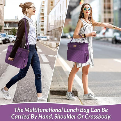 Large Women Lunch tote Bags for Work Insulated/Insulated Adult Lunch Box for Women/Nylon Thermal cooler Bag Leakproof Cooler Tote Bag with Storage Pocket (lumina purple)