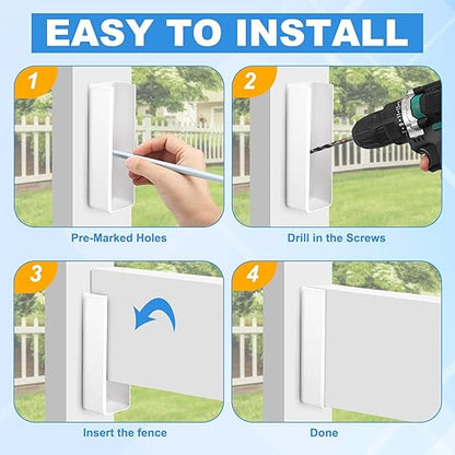 Nuanchu 30 Pcs Vinyl Fence Brackets White 1.5x5.5 Vinyl Fence Rail Mount Brackets Bulk U Mount Bracket Kit for Railings Fences Walls