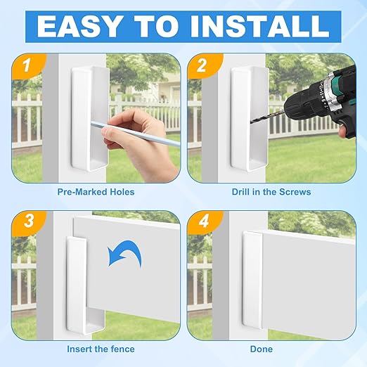 Nuanchu 20 Pcs Vinyl Fence Brackets White 1.5x5.5 Vinyl Fence Rail Mount Brackets Bulk U Mount Bracket Kit for Railings Fences Walls
