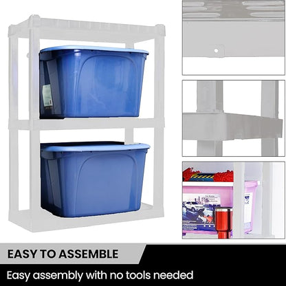 Oskar Heavy Duty Plastic Storage Shelves- for Garage, Kitchen, Bathroom Basement Kids Room, Stackable 3-Tier White, Organizer Rack for Books Shoes, Toys, Pantry, Cleaning and Closet Organization