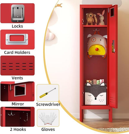 Metal Kids Locker,Metal Cabinet Storage Lockers,Lockable for Employees with Door,54" Height Steel Locker,Lockable Steel Locker for Children's Room, Playroom, School,Gym