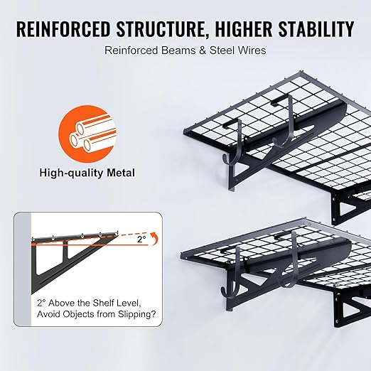 VEVOR Heavy Duty Wall Mounted Shelves, 2 x 4 ft, 2 Pack, 502 lbs Load Capacity, Suitable for Shop, Shed, Garage Storage