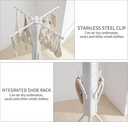 Clothes Drying Rack Tripod Aluminum-4rods16 Clips,Portable Foldable Drying Rack,Space-Saving,Drying Rack Clothing for Laundry Bedroom Household RV Camping