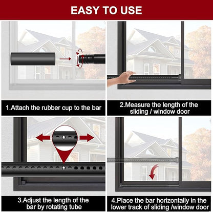 AceMining Sliding Door Security Bar,Heavy Duty Sliding Patio Door Lock Bar, 20-50inch Adjustable Multi-use Window Security Bars, Sliding Door Stopper,Black,1Pack