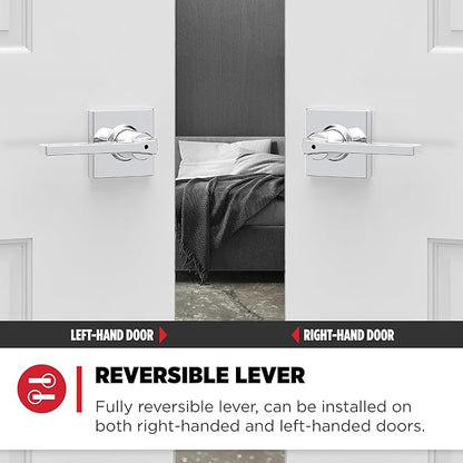 Kwikset Casey Interior Privacy Door Handle with Lock, Door Lever for Bathroom and Bedroom, Polished Chrome Reversible Keyless Turn Lock (Pack of 6)
