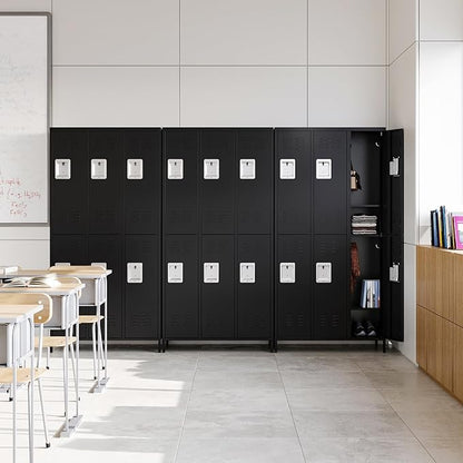 Letaya Metal Lockers for Employees-6 Door Storage Locker with Shelves and Lockable Steel Cabinet for School,Gym,Office,Staff(Black, 6 Door)