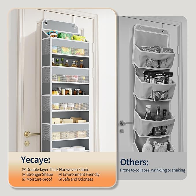 Yecaye Over Door Organizer, 60 lbs Load Capacity, Metal Hanging Storage with 6 Shelves for Toys, Bathroom, Nursery, Dorm Room, Grey