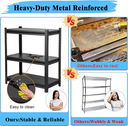 Storage Shelves 3 Tier Adjustable Garage Shelving Heavy Duty 31.5" W x 15.7" D x 31.5" H Metal Shelving Unit for Garage Shelves, Utility Rack Shelf, Storage Warehouse Pantry Closet, Black
