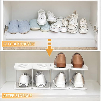 6-Tier Narrow Shoe Organizer, Adjustable Cubby Shoe Rack for Closet, Free Standing Shoe Slot Tower for Entrance, Stackable Space-Saving Shoe Storage Shelf for Entryway, White
