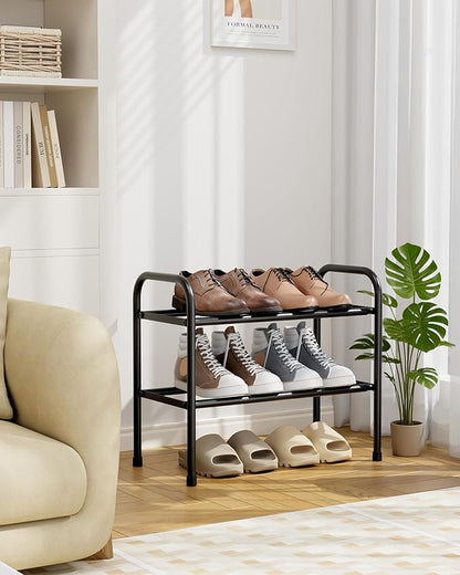 Kitsure Extendable Shoe Rack - 2-Tier Adjustable Metal Shoe Organizer, Sturdy Rust-Resistant Shoe Shelf for Entryway, Closet, or Bedroom, 17.5"–32.6" x 9.1" x 15.4", Black