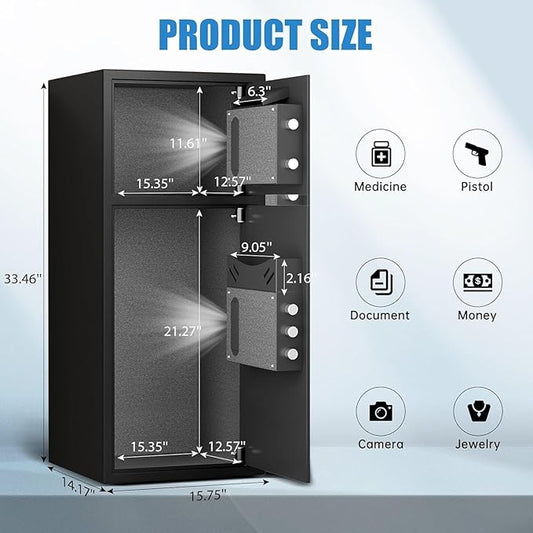 7.0 Cu ft Large Safe Box Fireproof Waterproof, Money Safe With Mute Function and LED Light, Digital KeypadHome Safes with Deposit Slot & Dual Alarm System,Security Box for Money Valuables