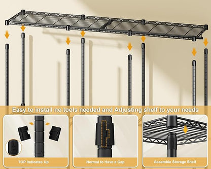 E14C Pro Heavy Duty Closet Organizer System，Freestanding Clothing Racks for Hanging Clothes，Adjustable Garment Rack 70.1"W × 16.6"D × 76.4"H Hold 960 lbs，Black Rack with Black Dustproof Cover