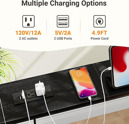 ELYKEN 5.9" Narrow Console Sofa Table with Power Outlets, Total 39.4” Long Behind Couch Table with Charge Station and 5.9’ Extension Cord for Living Room, 5.9" D x 39.4”W x 29.5”H, Black