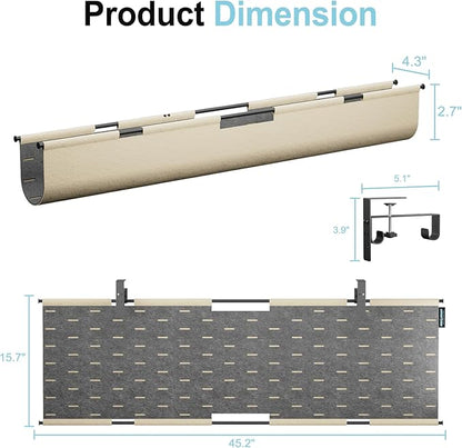 No Drill Under Desk Cable Management Tray, 45.2" Large Felt Cord Organizer with Pegboard-Style Design, Power Strip Holder, Privacy Panel for Standing Desk & Home Office, Clamp/Screw Mount (Khaki/Gray)