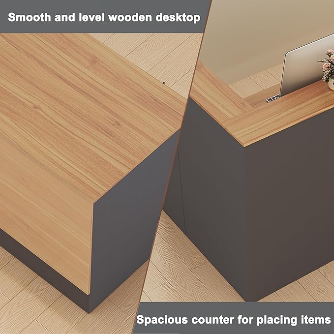 L-Shaped Reception Desk with Lockable Drawers, Adjustable File Cabinet & Keyboard Tray, Modern Front Counter for Office, Salon, or Lobby
