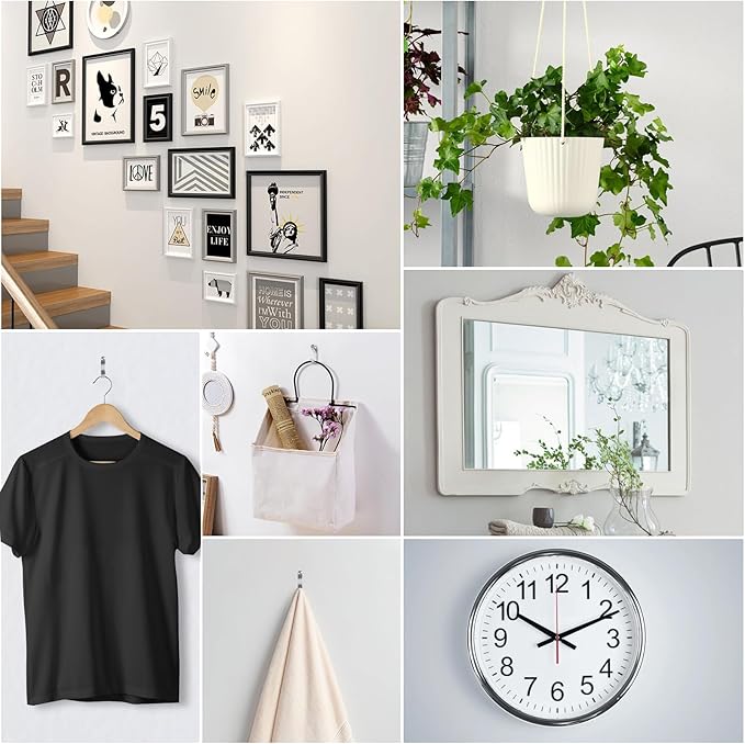 184 Pieces Picture Hanging Kit, 20lb, 30lb, and 50lb Picture Hangers, Metal Picture Hanging Hooks with Nails, on Drywall, Wooden Wall (Silver)