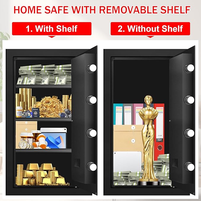6.0 Cub Large Home Safes Water and Fireproof, Anti-Theft Fireproof Safe Box with Digital Keypad, Spare Keys and Alarm System, Document Safe for Home Money Medicine Valuables