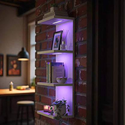 4 Tier RGB Wall Shelf-Gaming Shelf with Remote Control, Lack Shelves with Light for Bedroom | Easy to Install Cosmetic & Display Modern Shelf, White