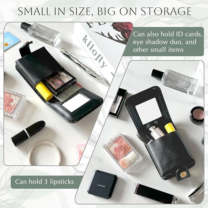 kilofly Genuine Leather Double Lipstick Case Cosmetic Makeup Holder + Gift Box