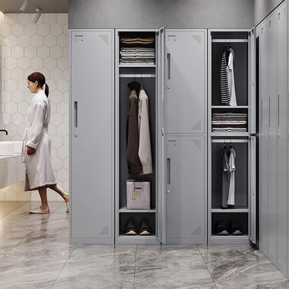Letaya Metal Locker for Employees,71" Tall Steel Storage Cabinet with 1 Door Lock for School Office Gym Home Staff (1 Door -Gray)