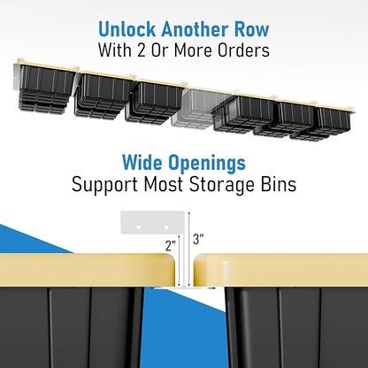 HANDT Overhead Garage Storage Rack, Connectable Heavy Duty Metal Ceiling Rails For Garage Storage Organization Shelving System, Hanging Racks For Tote Containers, Supports Up To 6 Bins, 4 Sets White
