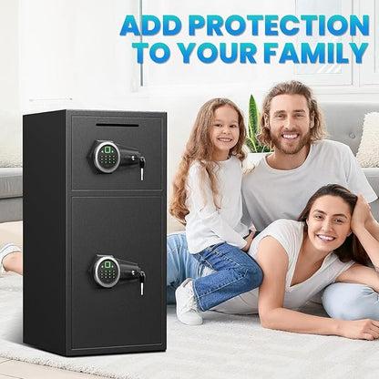 7.0 Cu ft Safe Box Fireproof Waterproof,with LED Light fire proof safe Box for home documents,password personal Fingerprint Safes with Deposit Slot & Dual Alarm System，Security Box fo Valuables
