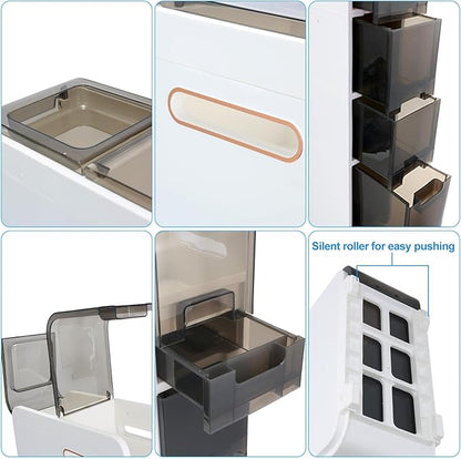 Ultra Thin Bathroom Storage Cabinet with Drawers for Living Room, Slim Bathroom, Kitchen, Room and Other Small Items (4 Tiers)