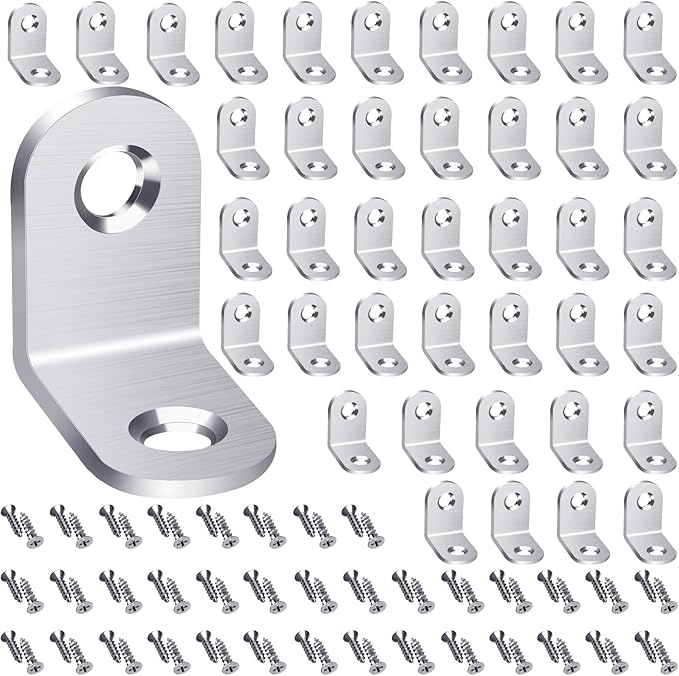 40pcs L Bracket Corner Brace, Stainless Steel Corner Bracket Fastener for Wood Chair Bookshelf Furniture Cabinet with 80pcs Screws (20mmx20mm)