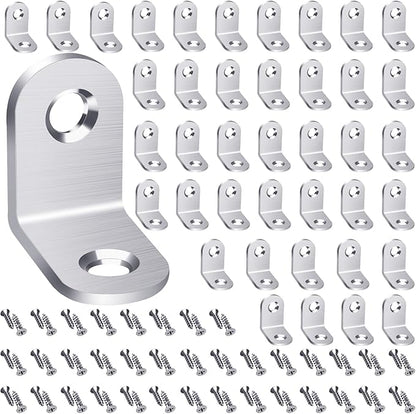 40pcs L Bracket Corner Brace, Stainless Steel Corner Bracket Fastener for Wood Chair Bookshelf Furniture Cabinet with 80pcs Screws (20mmx20mm)