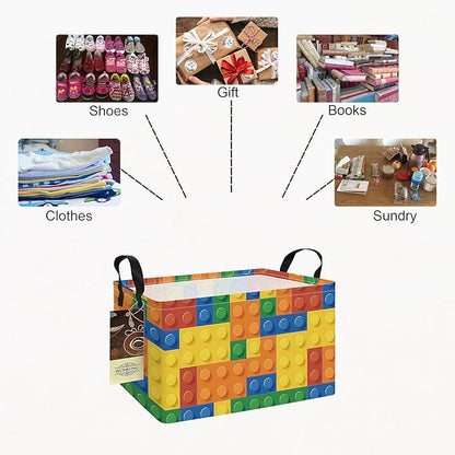 HUNRUNG Rectangle Storage Basket Cute Canvas Organizer Bin for Pet/Children Toys, Books, Clothes Perfect for Rooms(REC-Colorful Blocks)