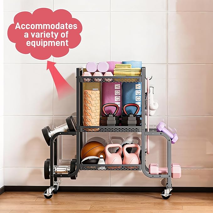 Weight Rack for Home Gym Storage, Sports Equipment Organizer, Workout Exercise Equipment Storage, Dumbbell Kettlebell Rack Organization for Home Gym, Garage Sports Equipment Organizer