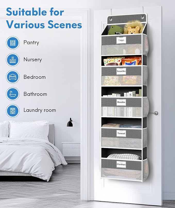 Over The Door Organizer Hanging, 5 Shelf Behind The Doors Storage, Pantry Door Organizer, Closet Organizers for Bedroom and Nursery (Dark Grey)