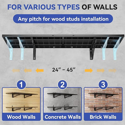 2-Pack 1.5 * 4ft Heavy Duty Garage Wall Shelving, 500 lbs Load Capacity, Garage Shelving Wall Mounted,Heavy Duty Garage Storage Shelves with Hooks